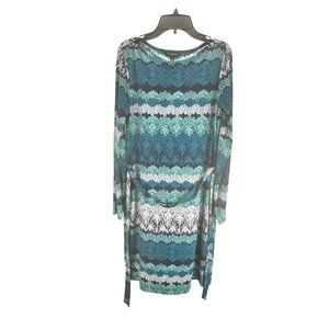 Banana Republic Womens XS Blue Teal & White Long Sleeve Patterned Dress